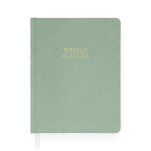 Sage Green Weekly Planner with white ribbon bookmark