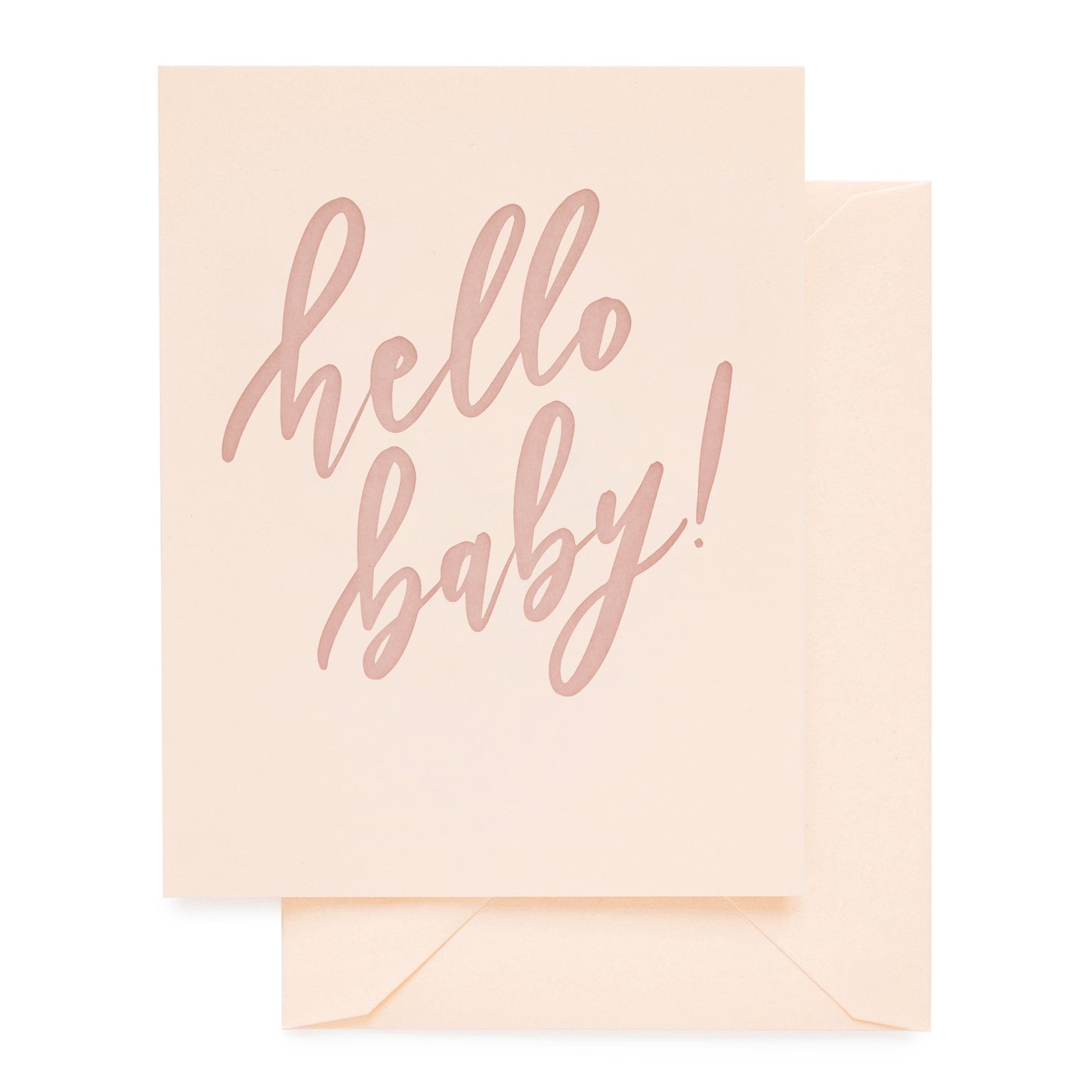 pale pink card with rose hello baby! text