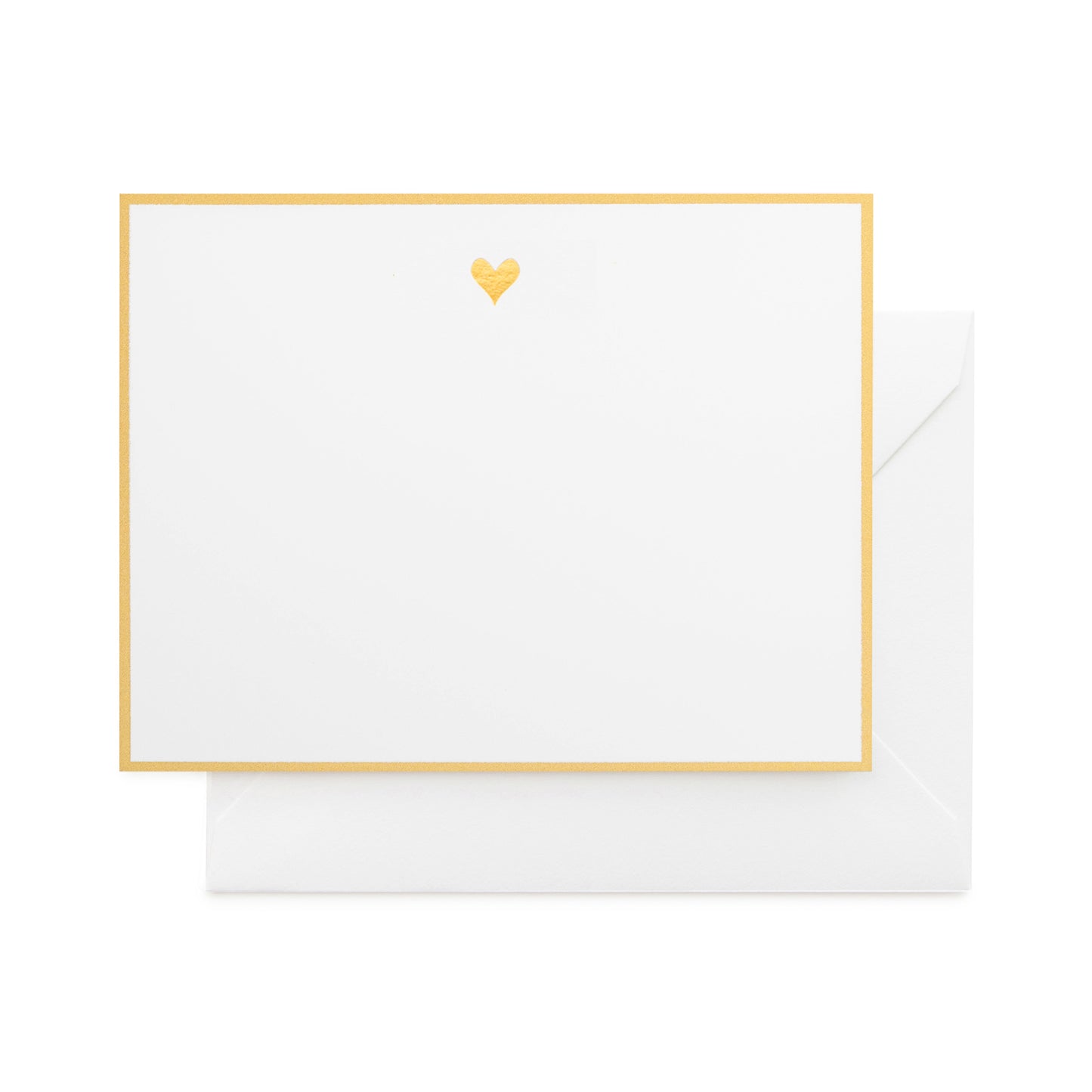 white card with gold heart and gold border, white envelope