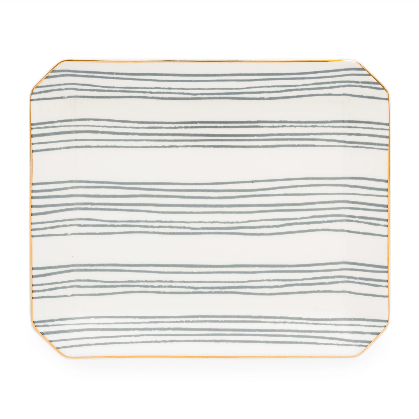 slate grey striped ceramic trinket tray with gold edging detail