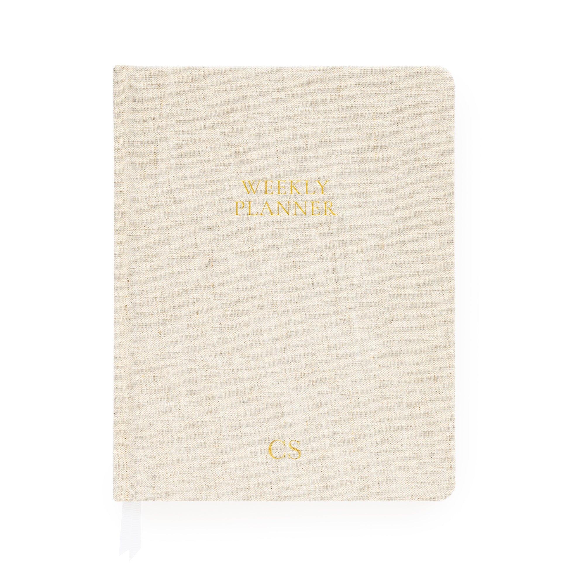 Flax undated weekly planner with gold foil initials