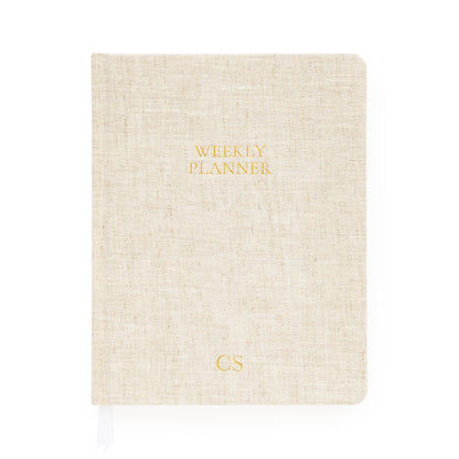 Flax undated weekly planner with gold foil initials