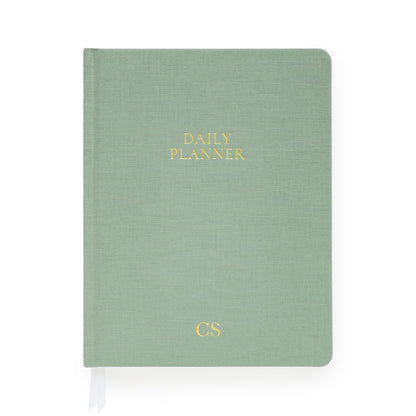 Sage green daily planner with gold foil initials
