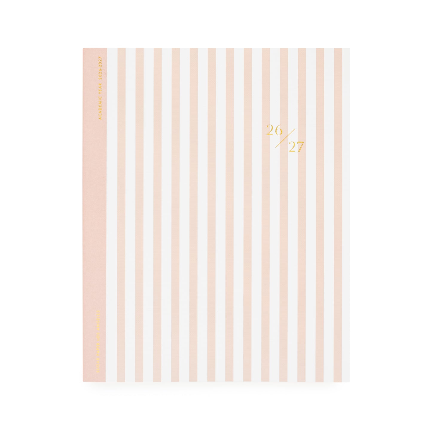 Rose and pink stripe planner with 26/27 in gold foil and pink tape binding