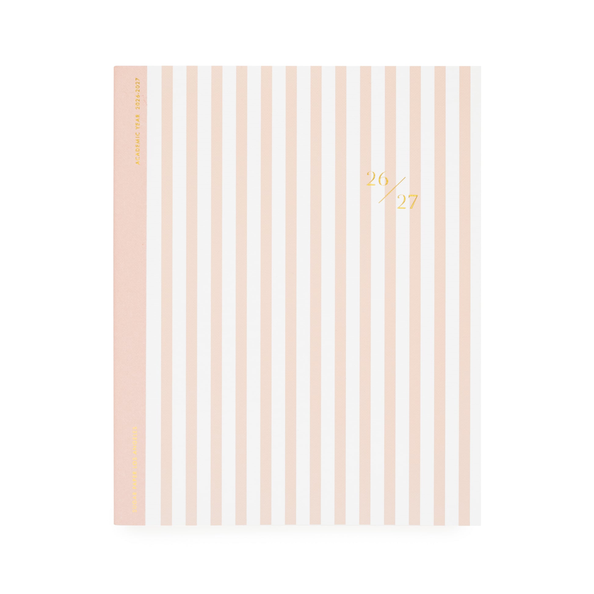 Rose and pink stripe planner with 26/27 in gold foil and pink tape binding