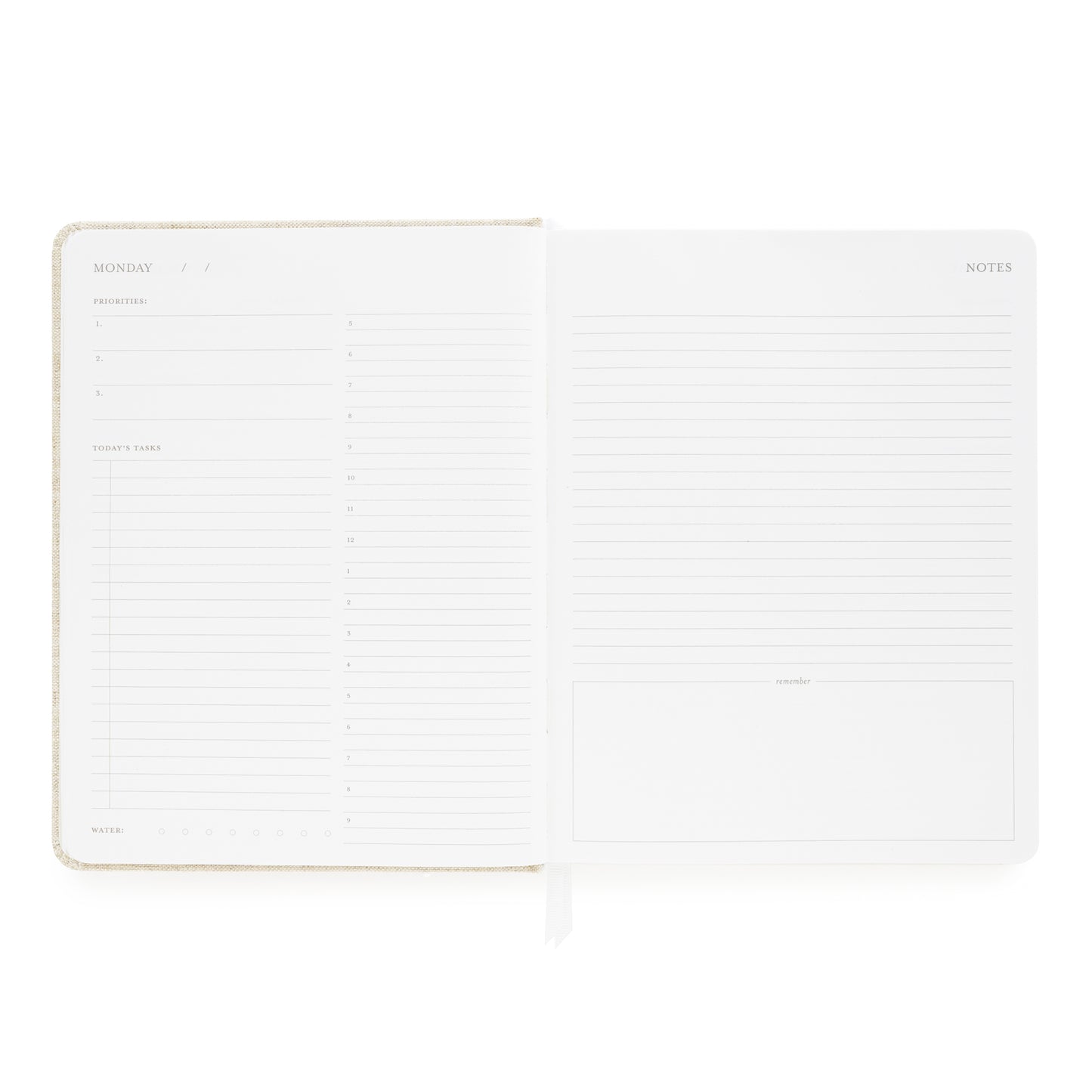 Daily layout of daily planner with today's priorities, tasks, and notes