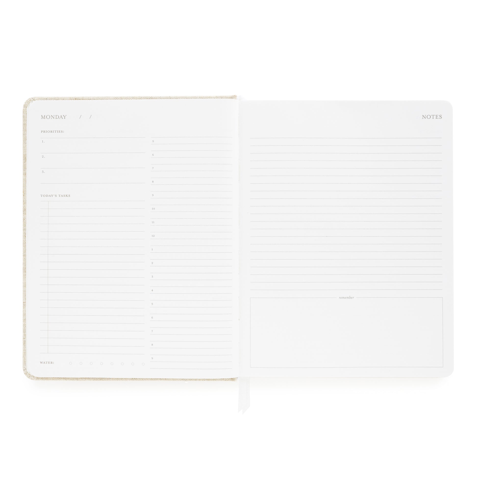 Daily layout of daily planner with today's priorities, tasks, and notes