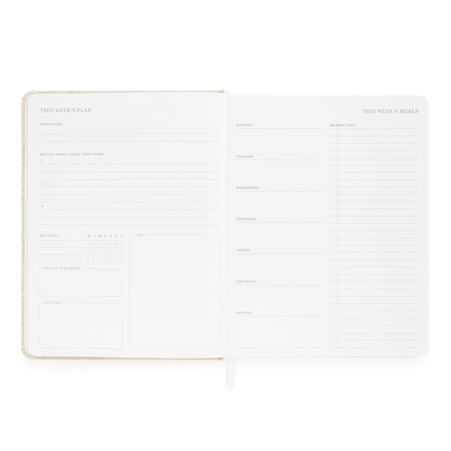 This week's plan with prompts and a space for each day of the week with a notes section