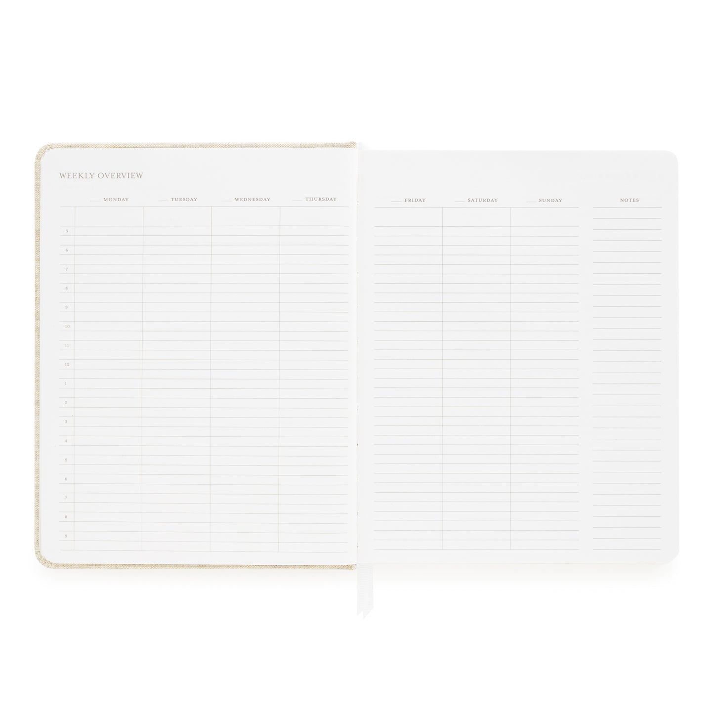 Weekly overview grid with times of the day for each day of the week