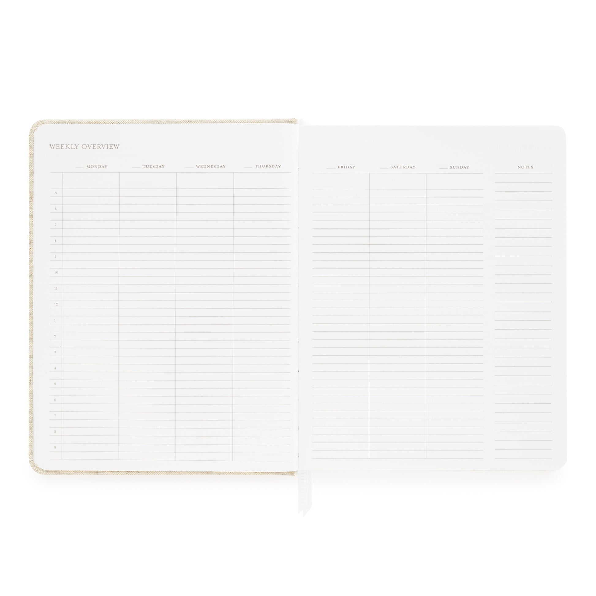 Weekly overview grid with times of the day for each day of the week