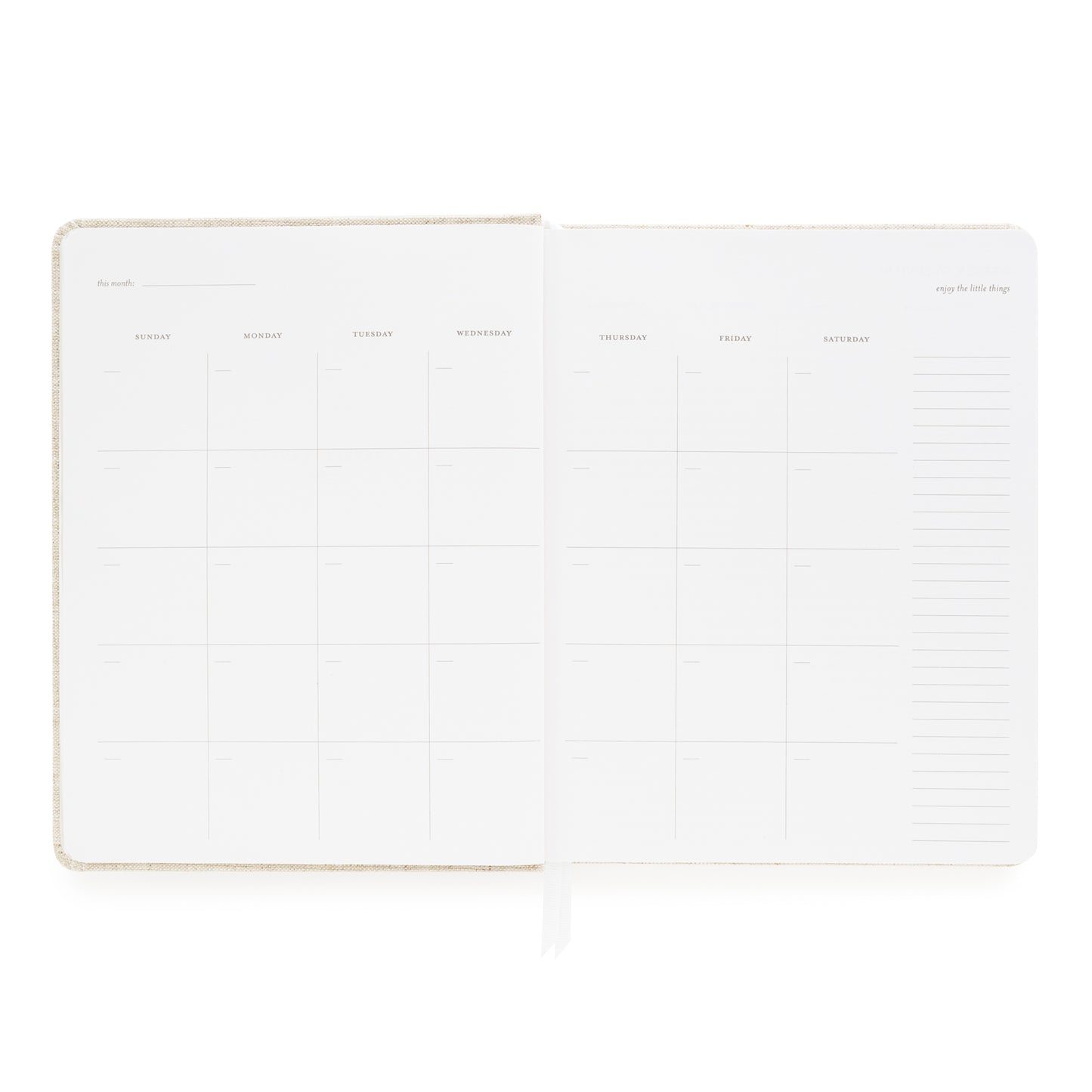 Monthly grid of undated planner