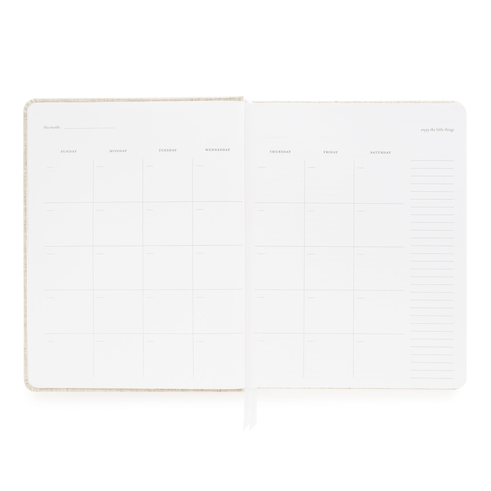 Monthly grid overview in undated planner