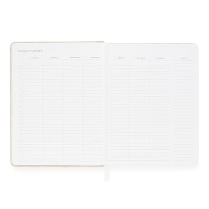 Weekly overview with space for each day of the week and timed slots for each hour of the day