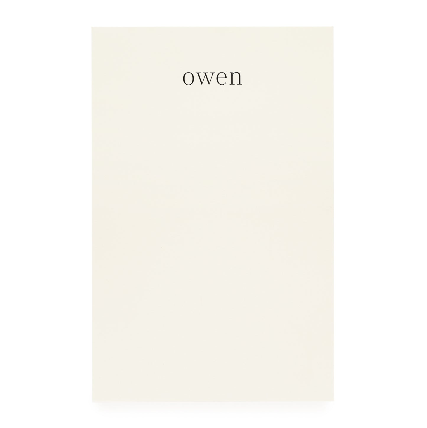 cream custom notepad printed with name in black ink