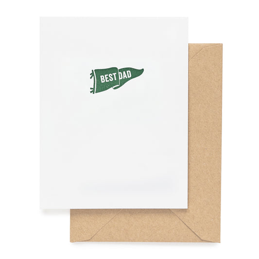 Greeting card with 'Best Dad' green flag with a kraft envelope