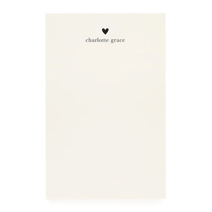 Cream notepad with black heart and "charlotte grace"