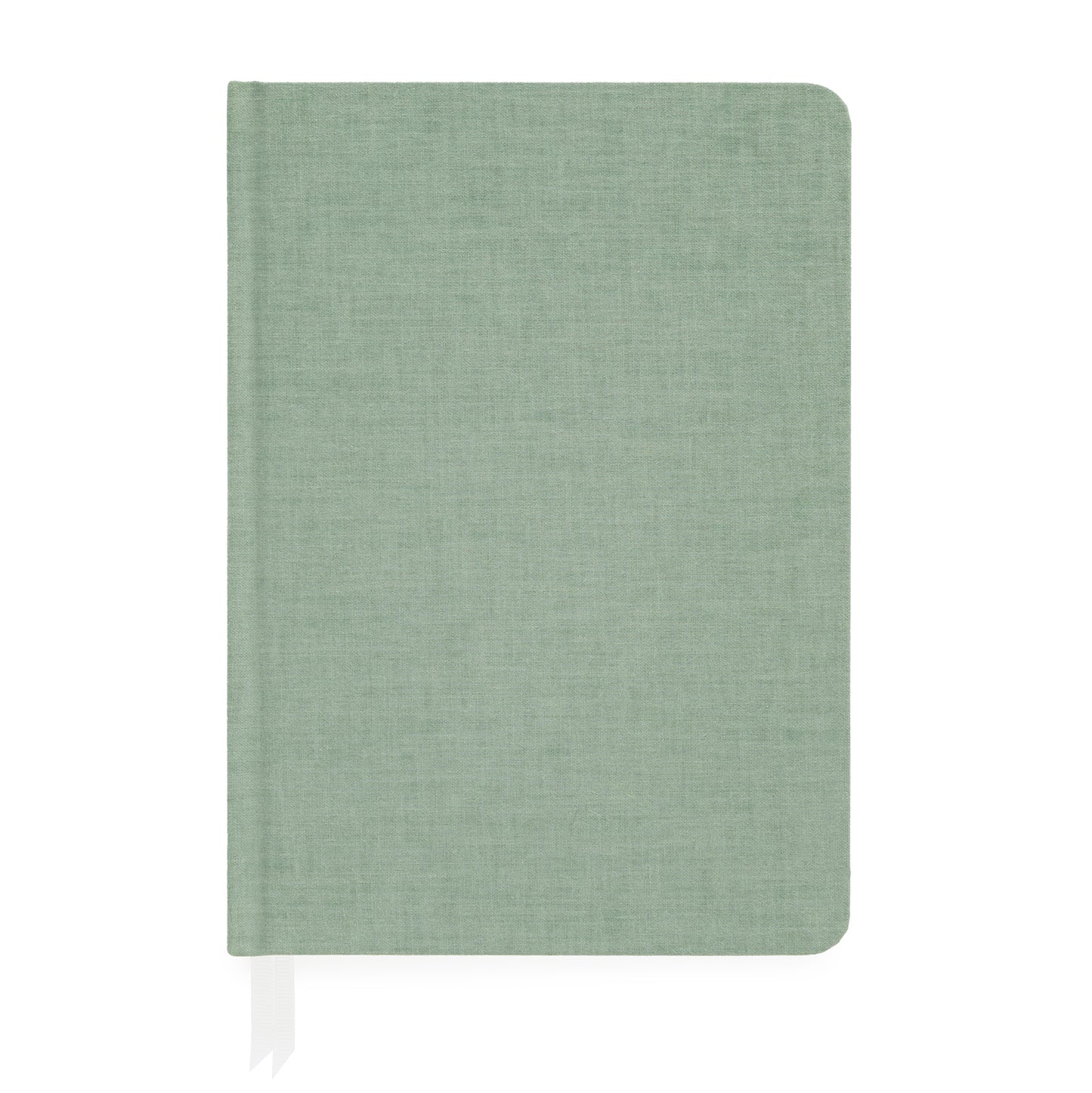 Sage green fabric journal with white ribbon markers