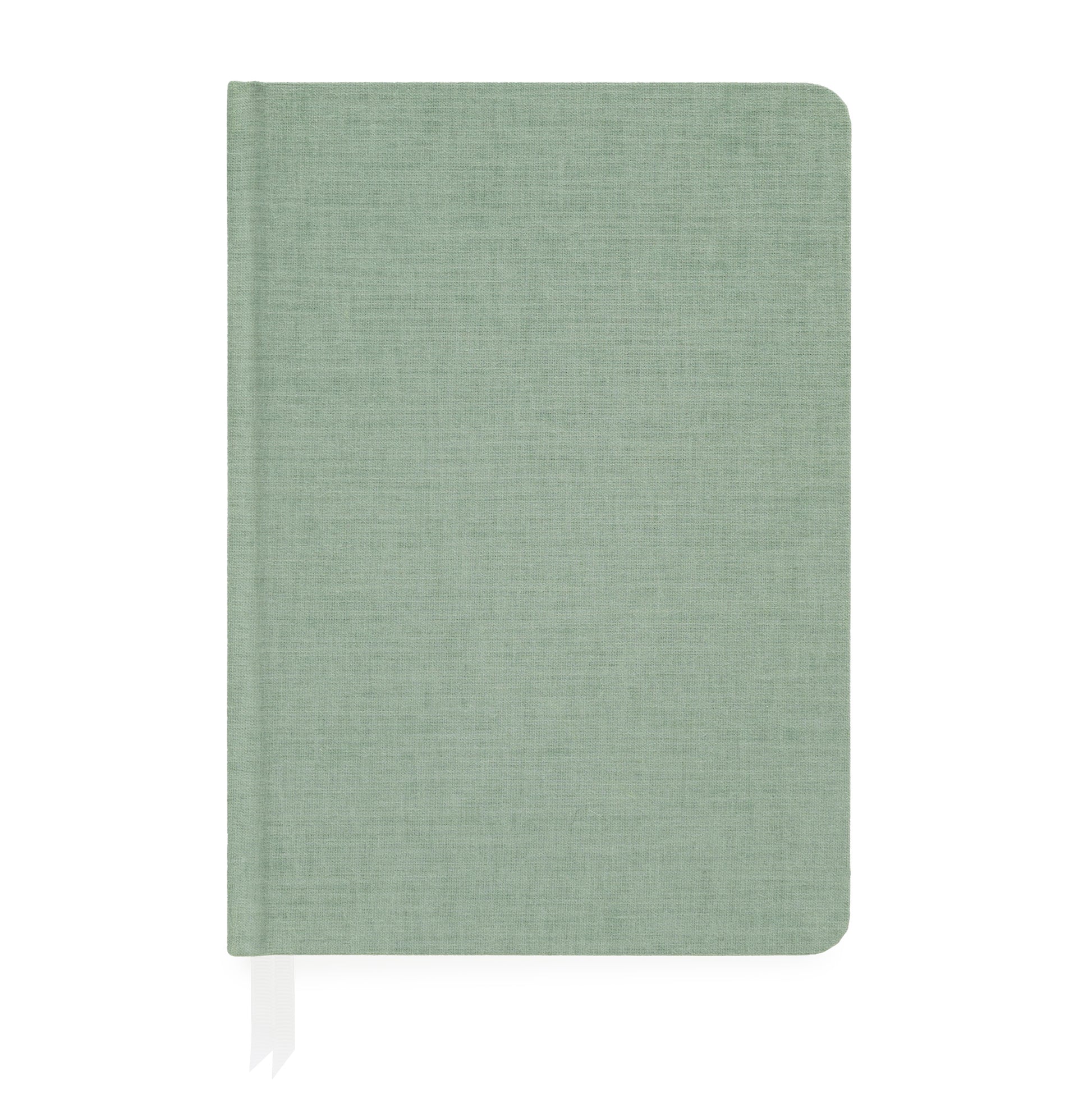 Sage green fabric journal with white ribbon markers