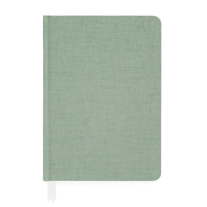 Sage green fabric journal with white ribbon markers