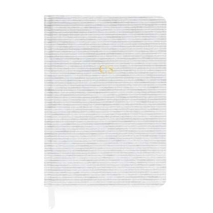 Grey and white stripe journal with gold foil initials