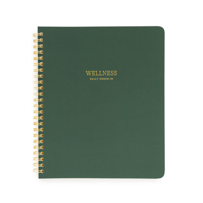 Forest Green spiral notebook with wellness daily check-in in gold foil on cover