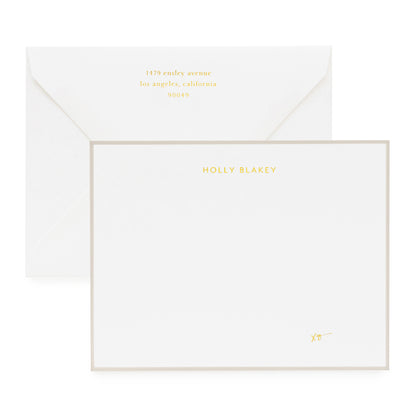 Holly custom stationery with grey and gold foil with xo on stationery and gold foil return address