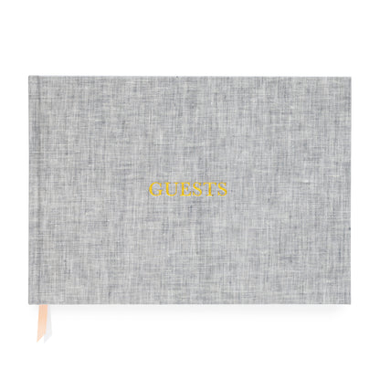 Heather Grey Guest Book with Guests foil stamped on cover