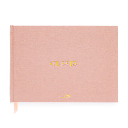 Rose Guest Book with Guests gold foil stamped on front and date monogram