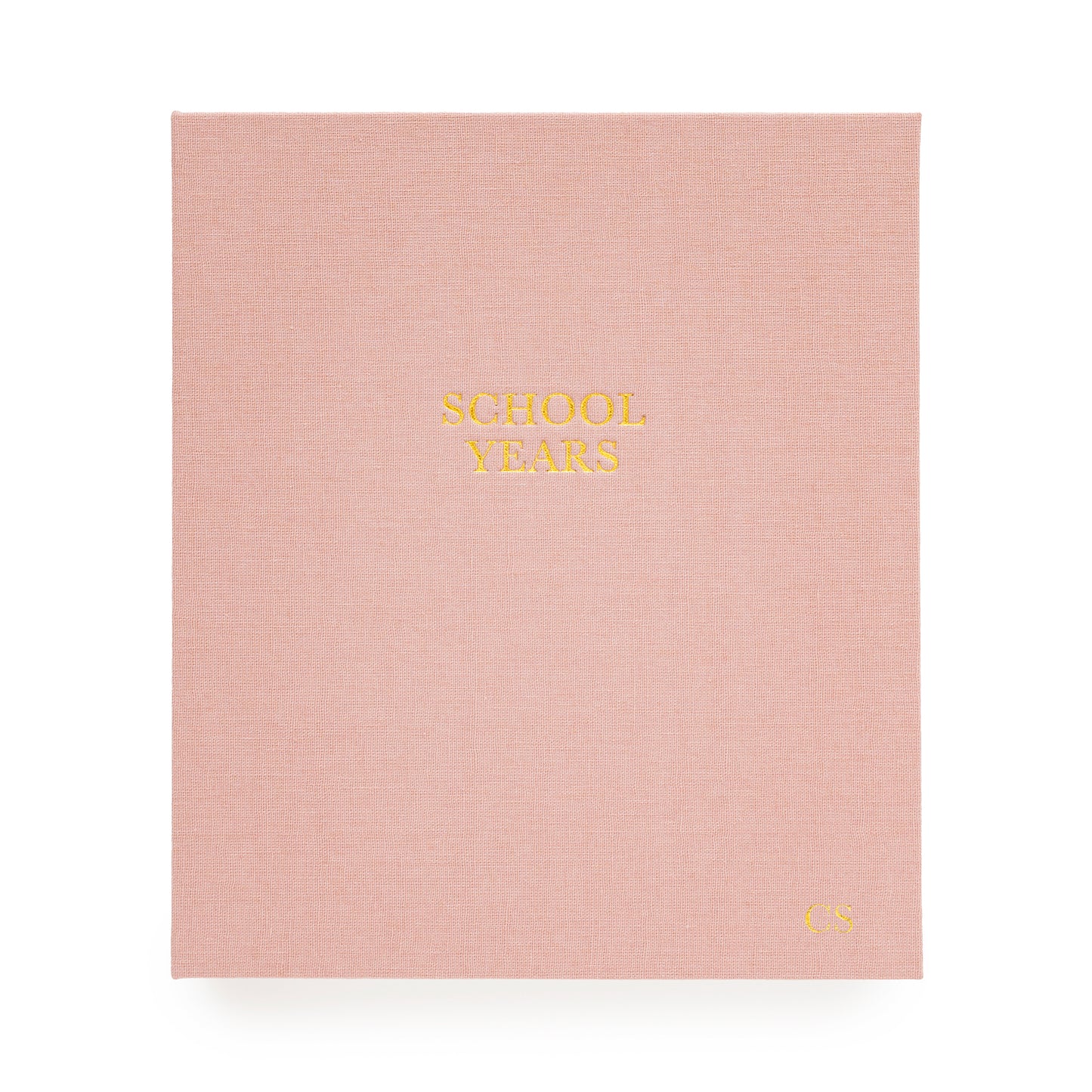 rose linen school years book cover with monogram