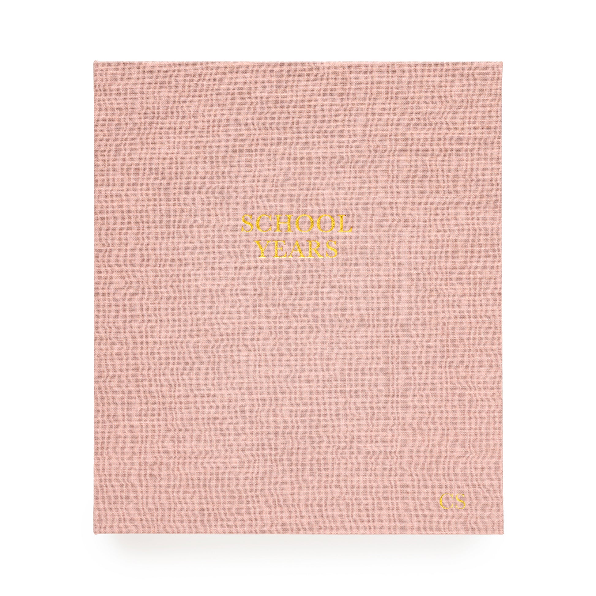 rose linen school years book cover with monogram