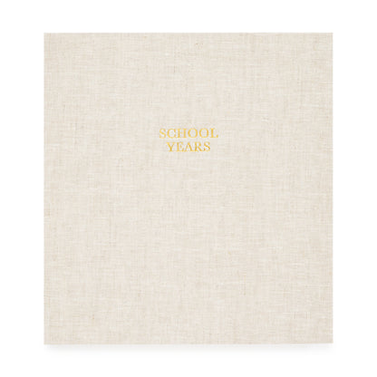 Flax fabric bound book printed in gold foil with school years