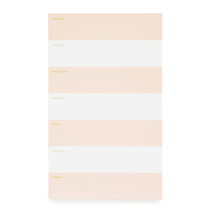 pale pink and white striped weekly pad with gold foil days of the week