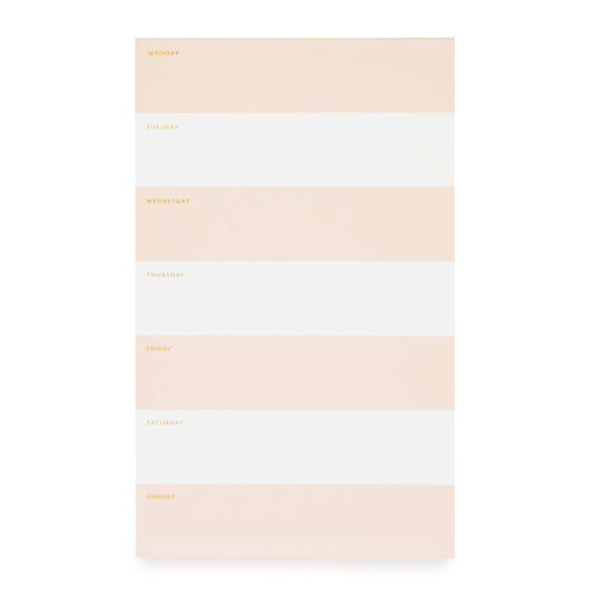 pale pink and white striped weekly pad with gold foil days of the week