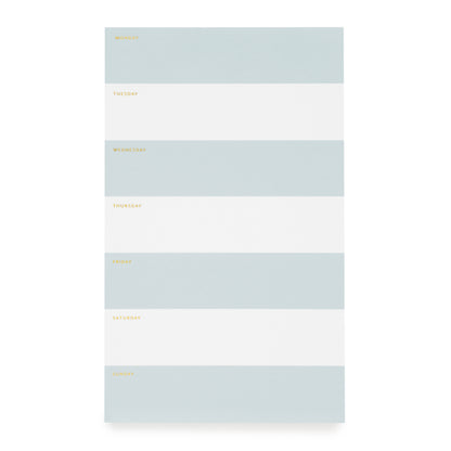 Blue and white striped weekly pad with gold foil details