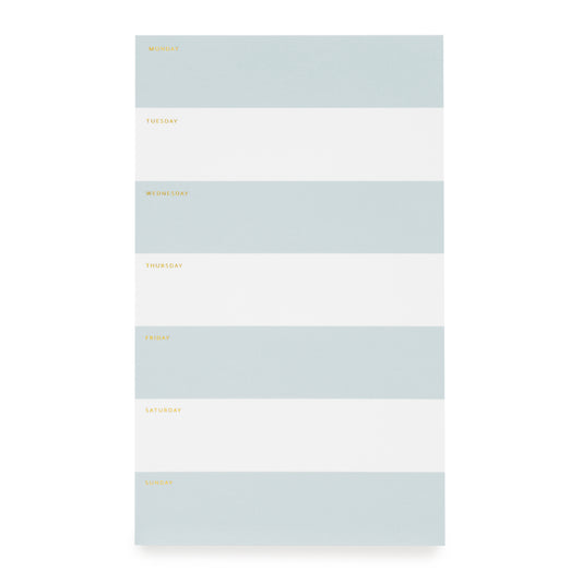 Blue and white striped weekly pad with gold foil details