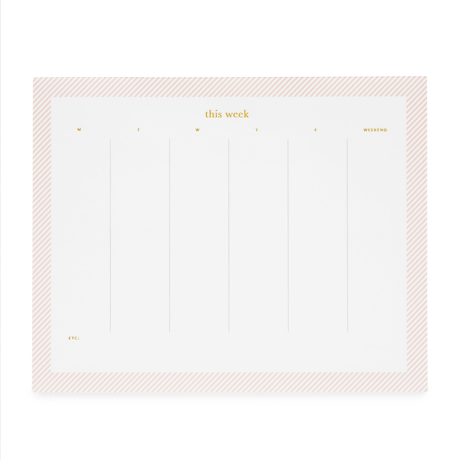 Pink and white striped bordered bordered weekly pad