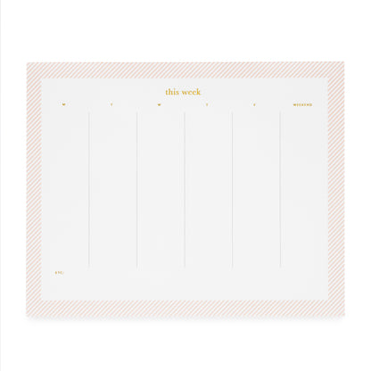 Pink and white striped bordered bordered weekly pad
