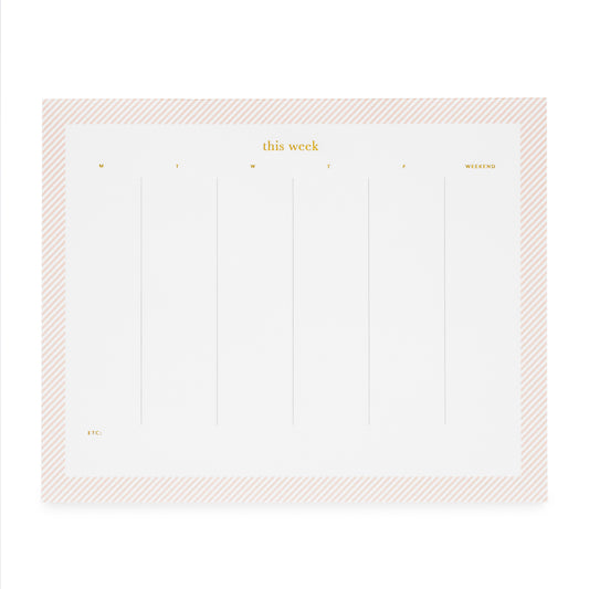 Pink and white striped bordered bordered weekly pad