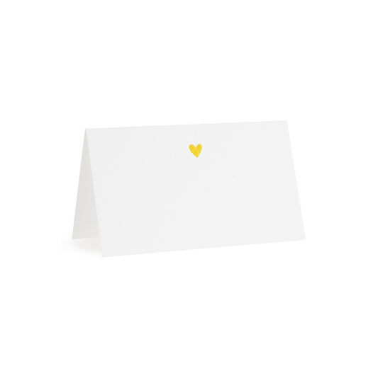 white tented place card with gold heart