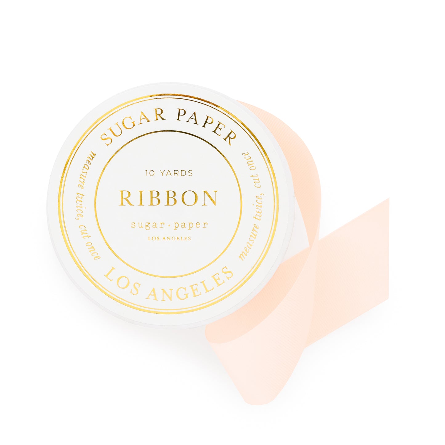 pale pink ribbon spool with gold foil details