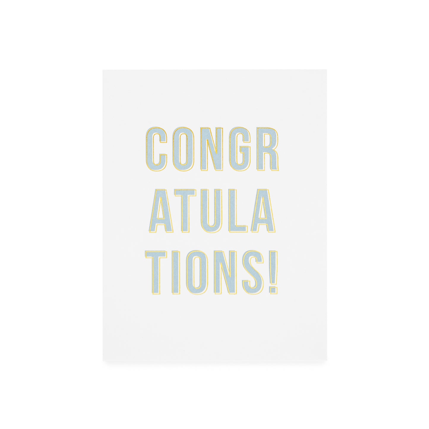 White card with 'CONGRATULATIONS!' in blue and gold foil
