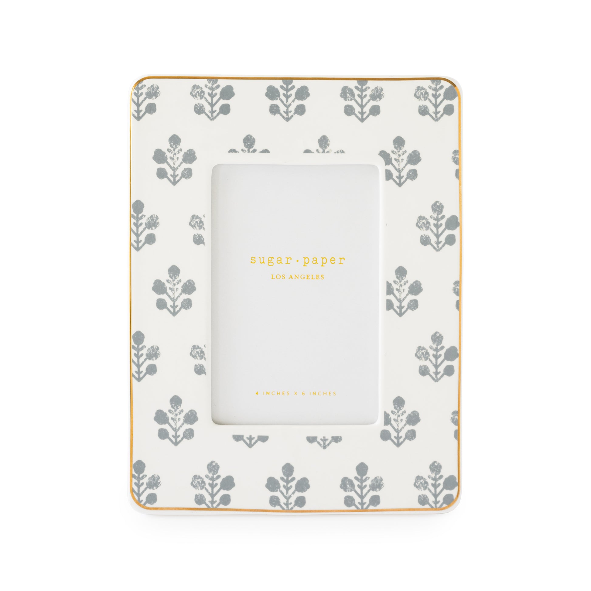 slate grey floral patterned ceramic frame to hold 4x6 photo
