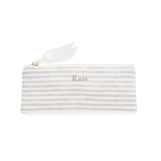 Striped pouch with 'Kate' in embroidery