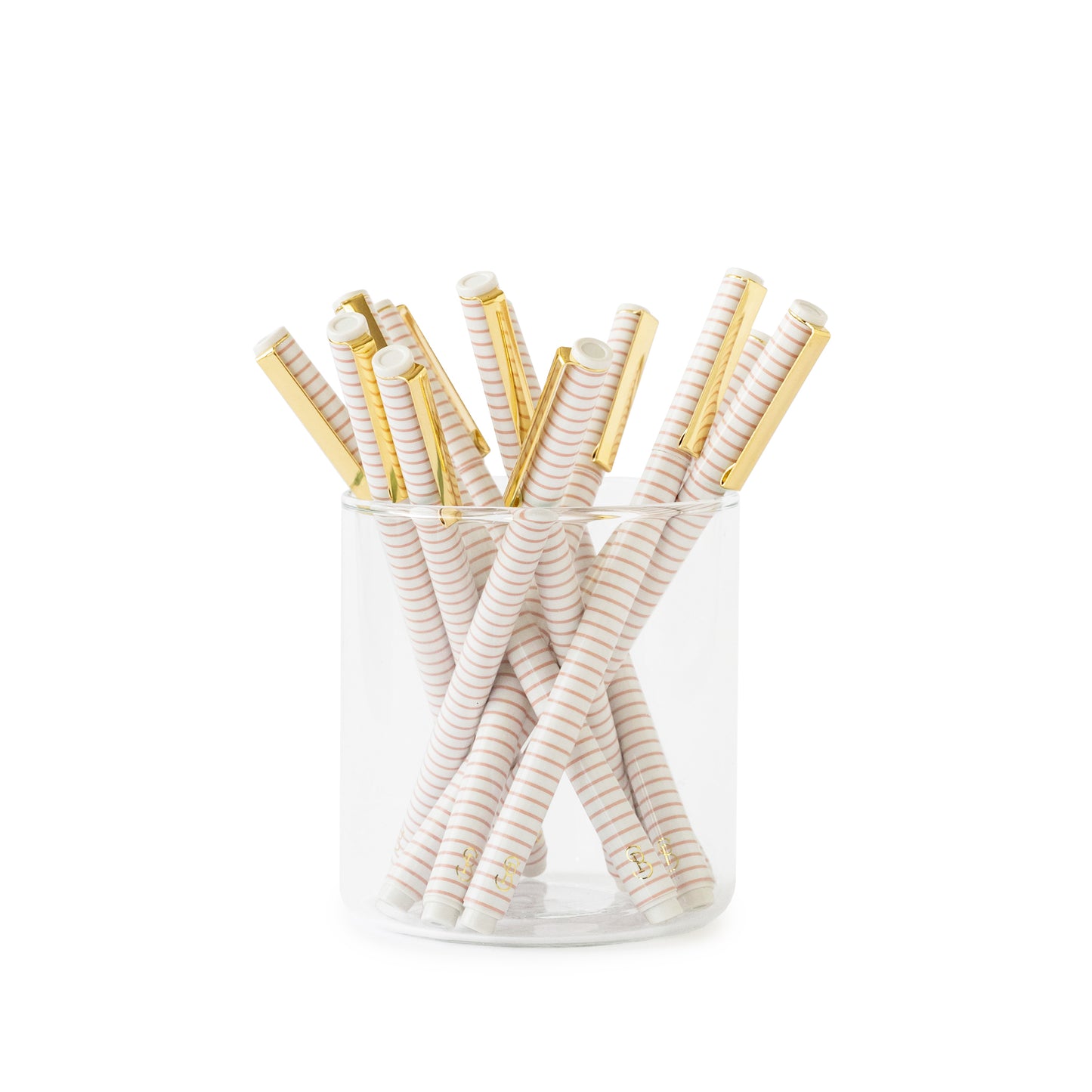 jar of white felt pens with rose stripes