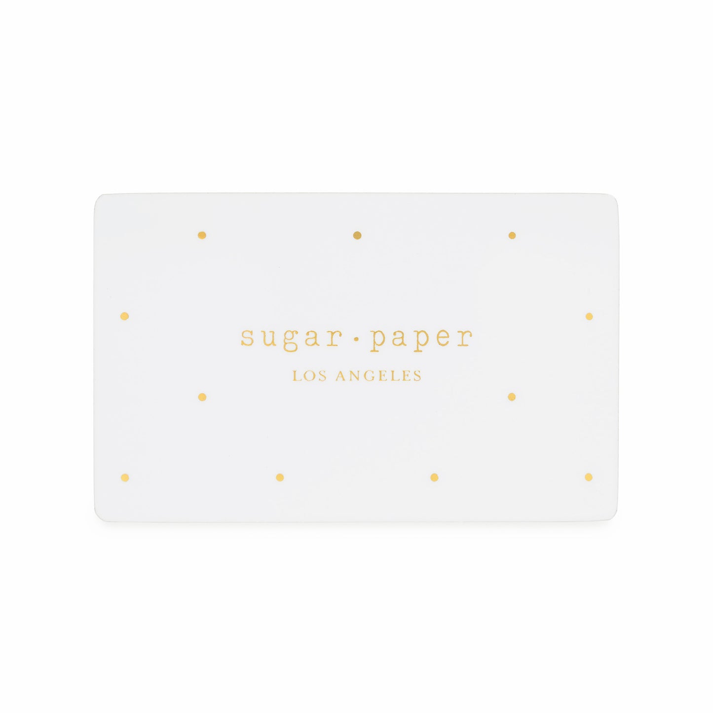 White with gold polka dots gift card with sugar paper logo