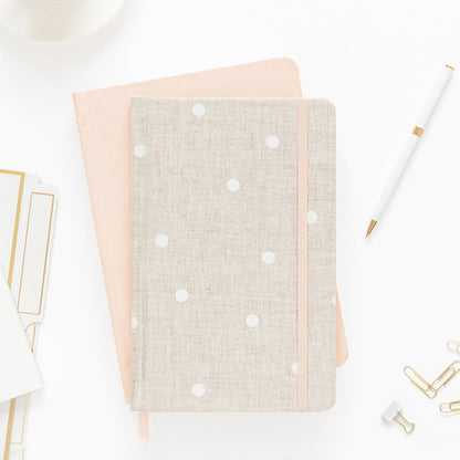 Stack of flax dot and pale pink journals