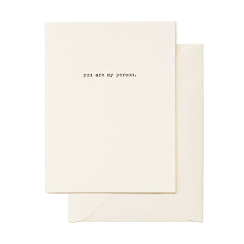 Cream and black card printed with You are My Person