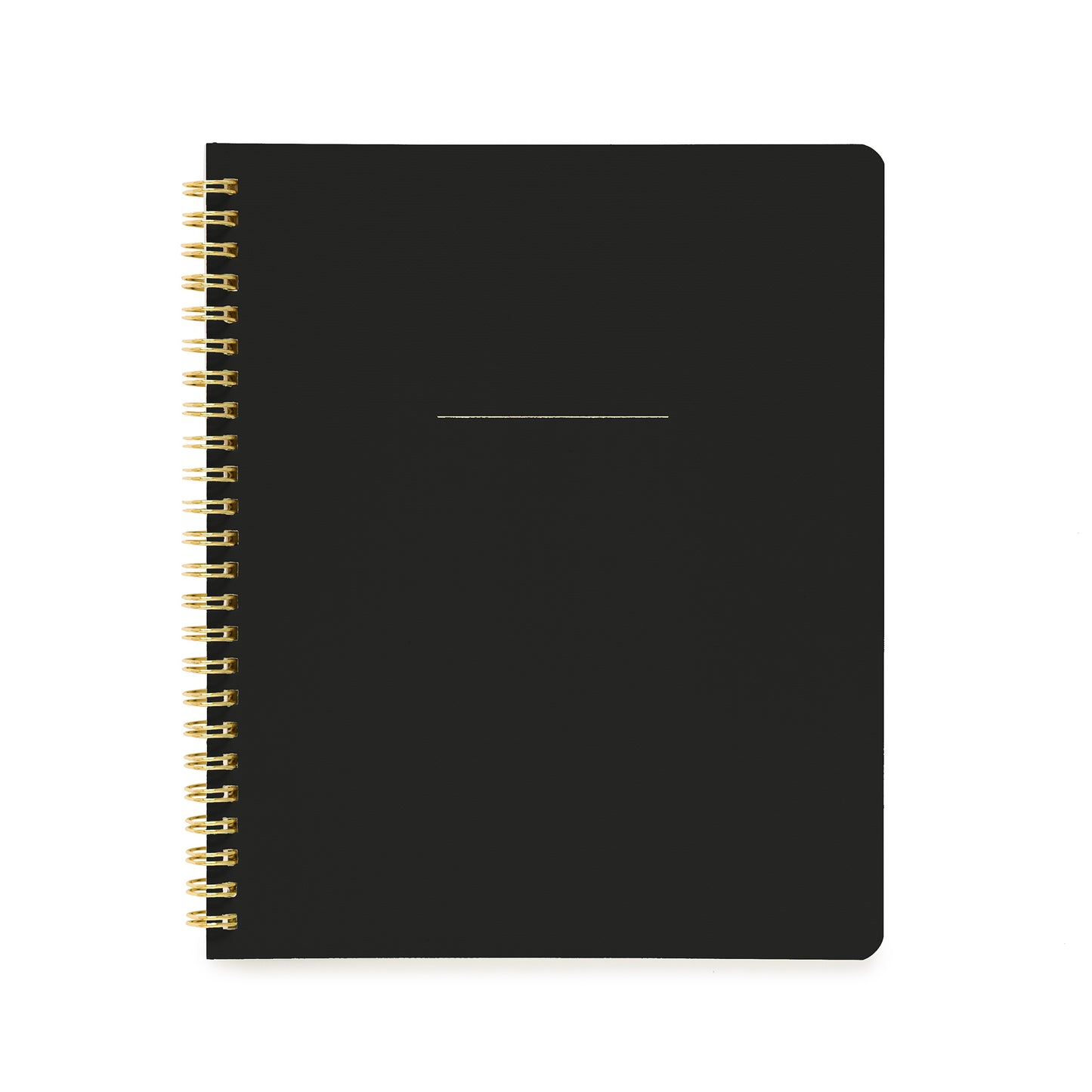 Black spiral notebook and gold foil details