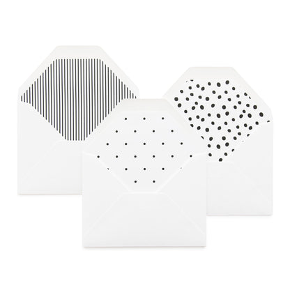 Black and white envelope liners in white envelopes