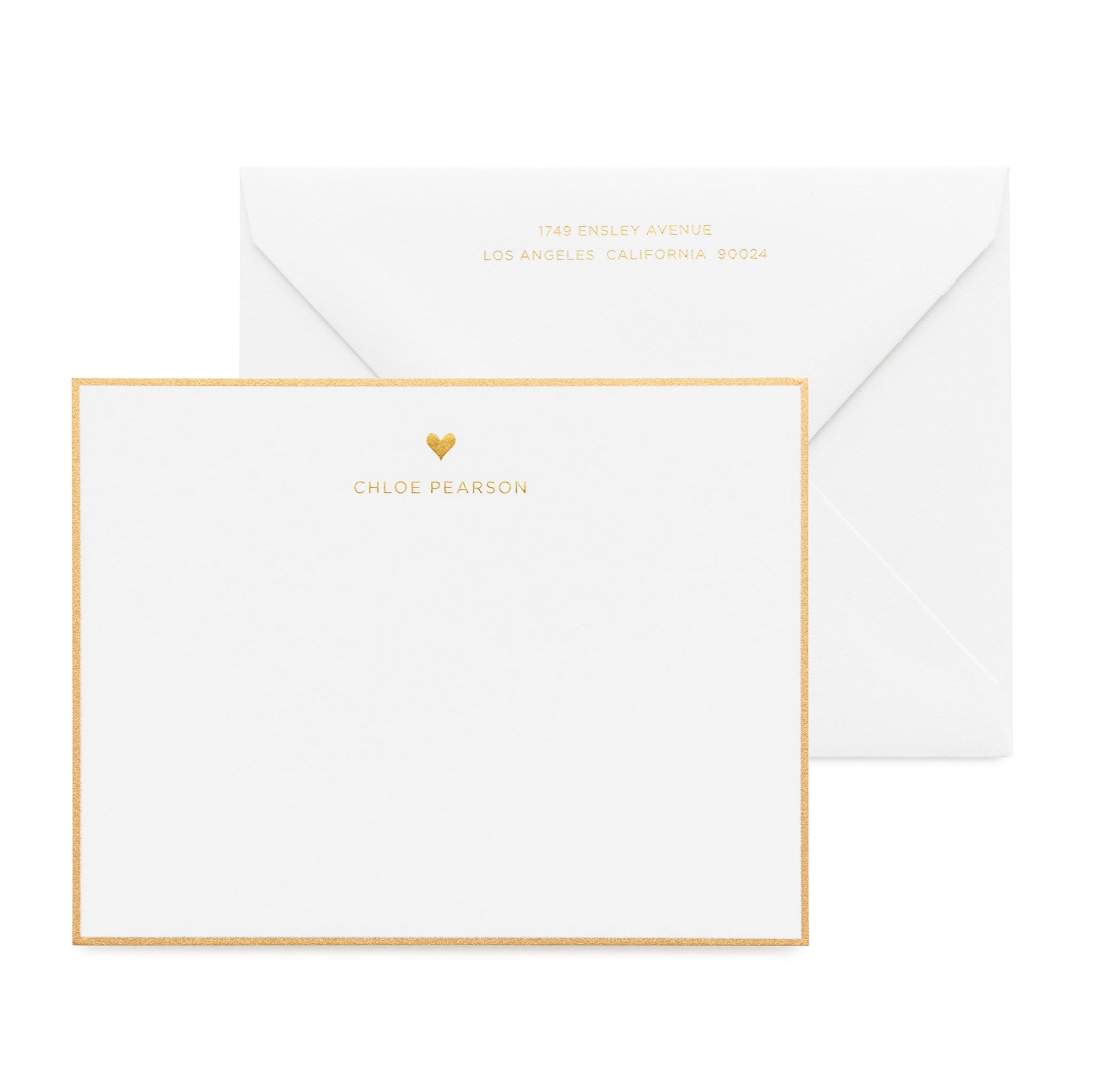 Gold heart custom stationery with white envelope